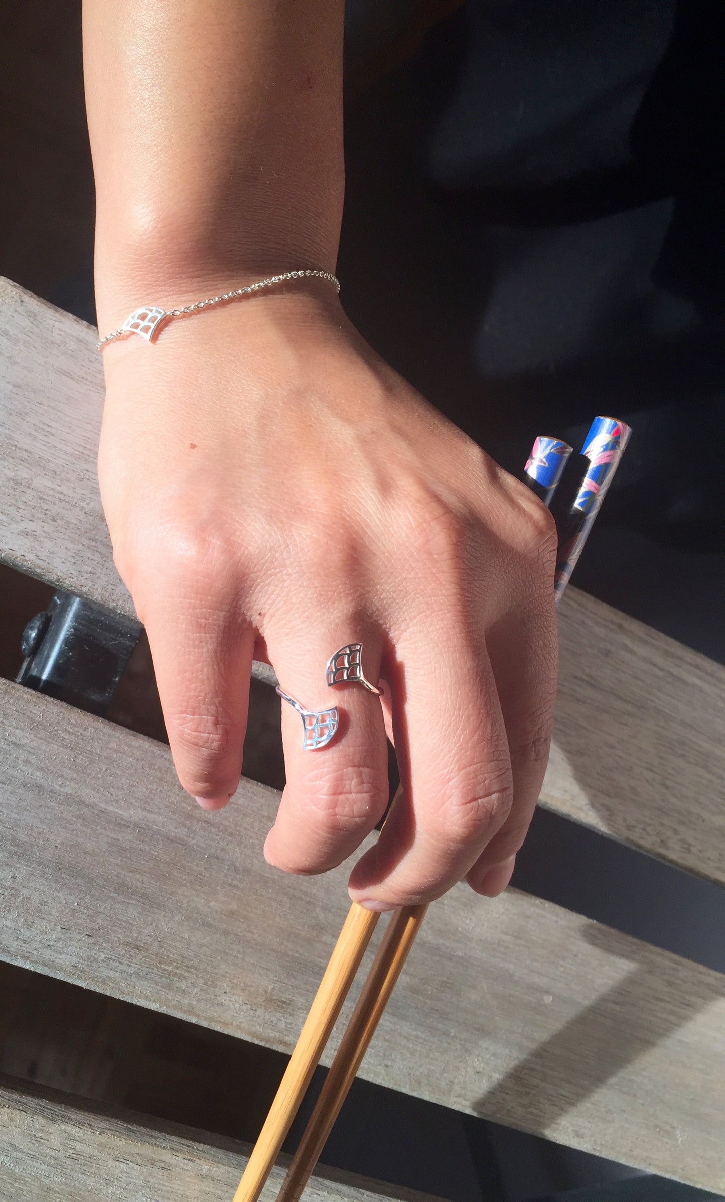 Bague double Vague Seigaiha, argent sterling, inspiration Japon. Bague ouverte.