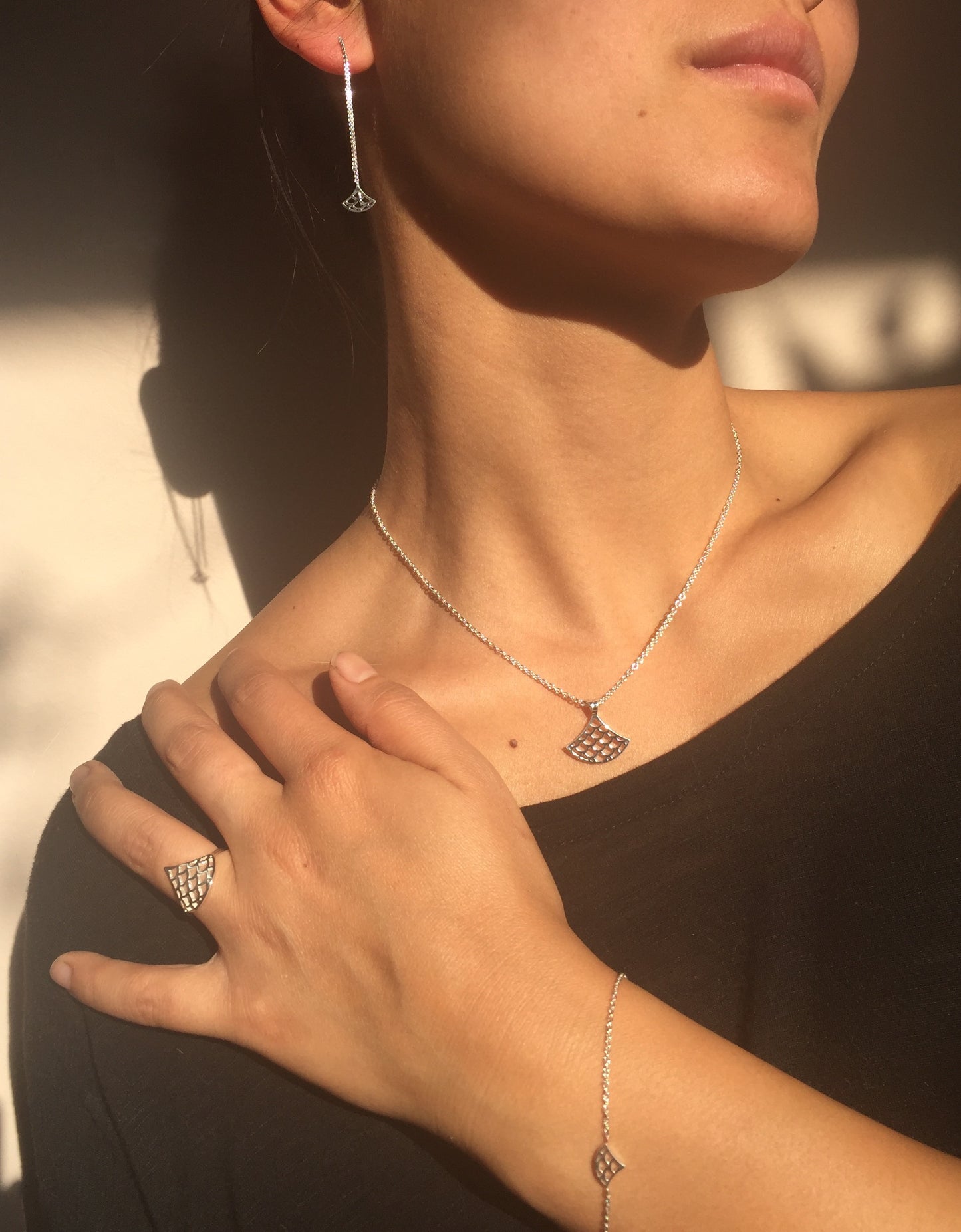 Collier Vague Seigaiha, Pendentif argent sterling avec chaîne, inspiration Japon