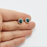 Boucles d'oreille cactus en micro-mosaïque de verre et argent sterling. Puces d'oreille rondes n.4.