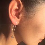 Enfile aiguille boucles d'oreille Vague Seigaiha , argent sterling,  inspiration Japon. Bijoux minimalistes.