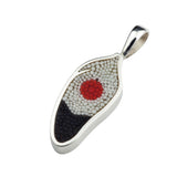 Pendentif Plume 2 en argent sterling et micro-mosaïque de verre, avec chaîne en argent sterling.